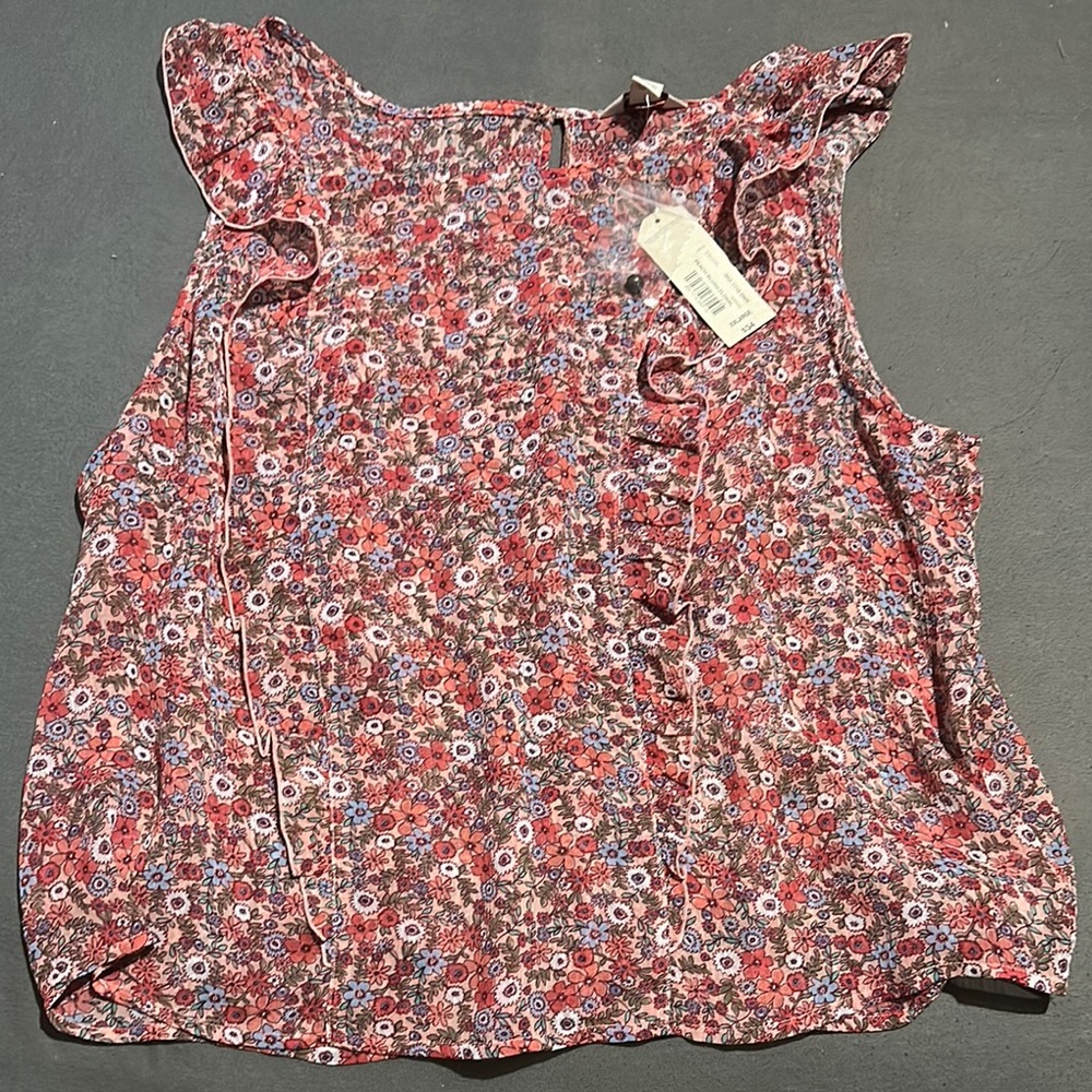 Arizona Jean Company Floral Ruffle Blouse - Red and White
